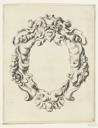 Cartouche met kwabornament met guirlandes