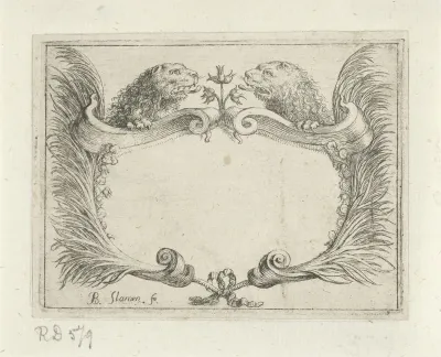 Cartouche met leeuwenkoppen
