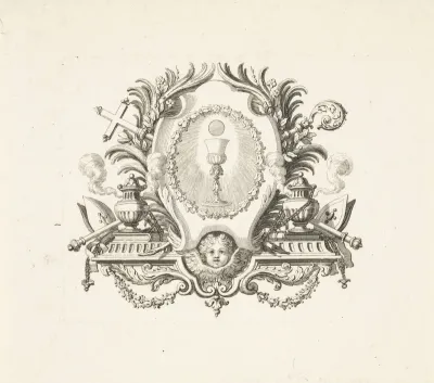 Cartouche met miskelk en hostie