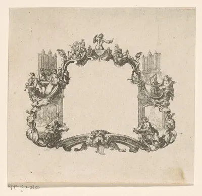 Cartouche met musicerende en componerende figuren