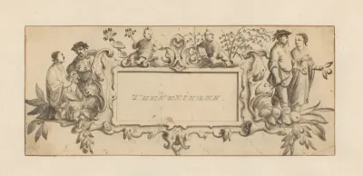 Cartouche met oosterse figuren en florale motieven