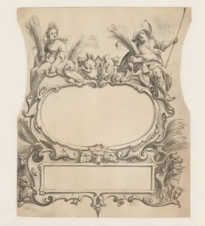 Cartouche met ovaal en vierkant compartiment