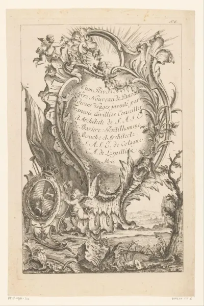 Cartouche met putti en wapenschild