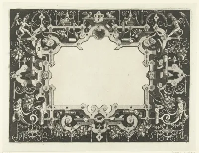 Cartouche met rolwerk dat onderaan uitloopt in hermen