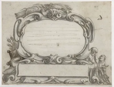 Cartouche met twee mannen die vis sorteren
