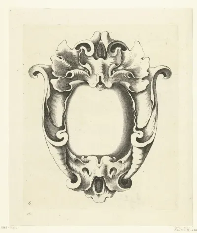 Cartouche met twee maskers