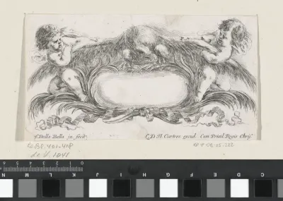 Cartouche met twee putti die aan de vleugels van een adelaar trekken