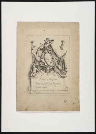Cartouche with 2 eagles, putti and masks; title page.