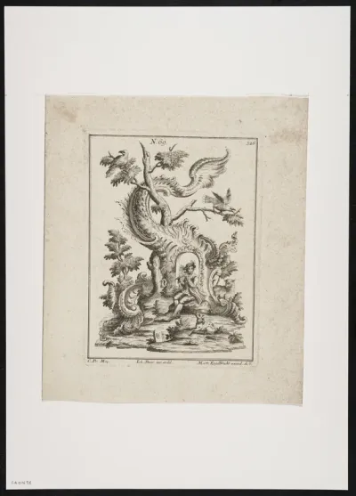 Cartouche with genre scene