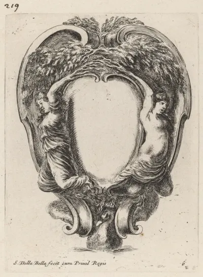 Cartouche with Two Nymphs Metamorphosed into Trees