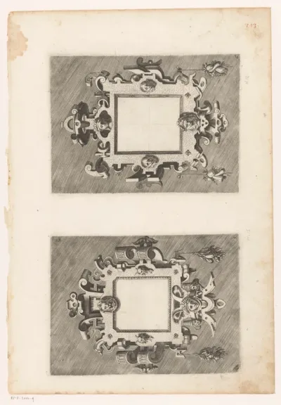 Cartouches met maskers en fruit