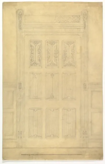 Carved Wood Door for Dining Room, Leighton Hall