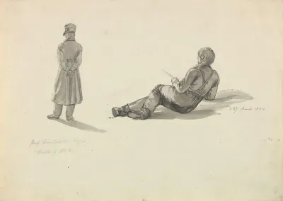 Caspar David Friedrich in Rückenansicht und liegender Zeichner (Dahl?)