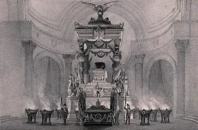 Catafalque in the temporary chapel in the Eglise des Invalides in Paris housing the remains of Napoleon Bonaparte
