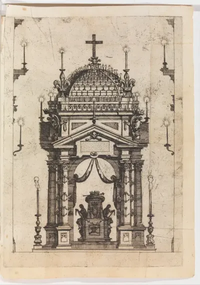 Catafulque for Fernando I, Duke of Tuscany, from Descritione dell'Esequie fatte in Roma dalla Natione Fiorentina al Serenissimo Ferdinando III Gran Duca di Toscana Il dì 22 di Giugno 1609