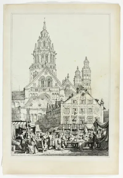 Cathedral at Mayence, from Facsimiles of Sketches made in Flanders and Germany
