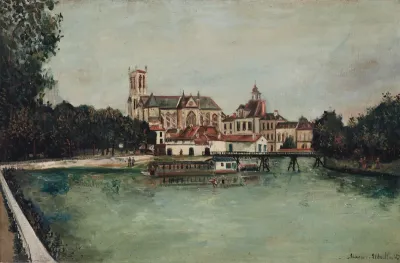 Cathédrale et Hôtel de ville, perspective sur la Marne, Meaux