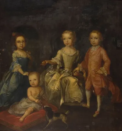 Catherine, Francis, Mary and John Enys with a spaniel