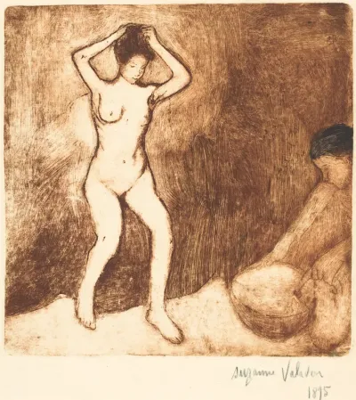 Catherine prépare le tub et Louise nue se coiffe (Catherine Prepares the Bath and Louise, Nude, Fixes her Hair)