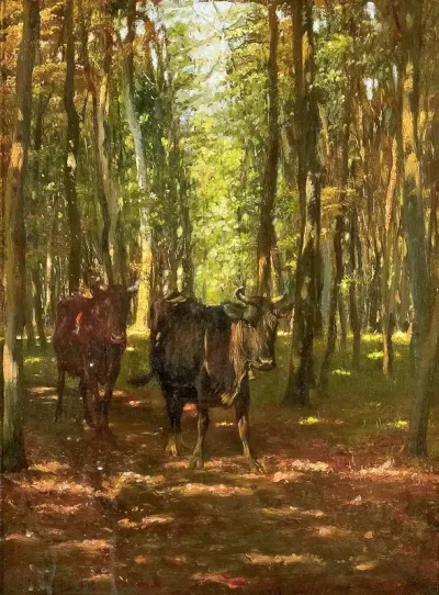 Cattle standing in a glade.