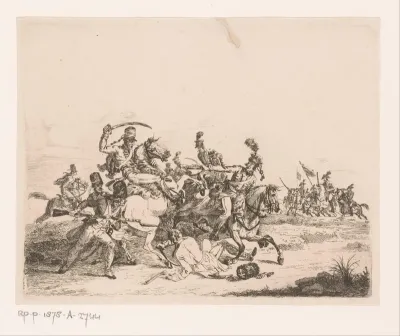 Cavalerie en infanterie in gevecht