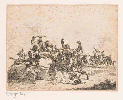 Cavalerie en infanterie in gevecht