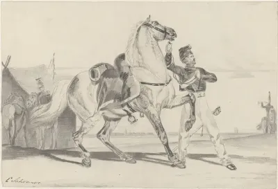 Cavaleriepaard en een lancier