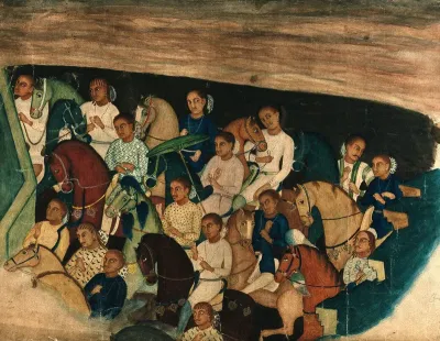 Cave paintings; a group of Indo Africans on horseback