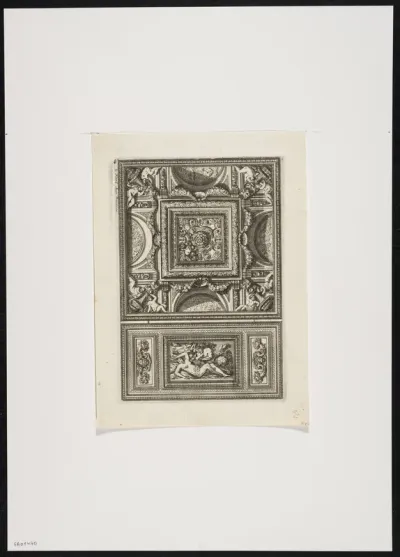Ceiling with square and rectangular panel with Jupiter and Antiope