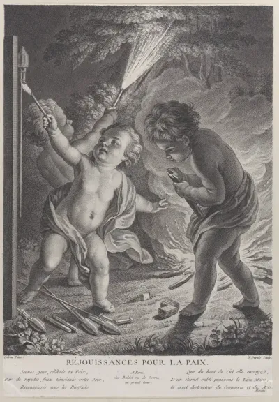 Celebrating Peace (Réjouissances pour la paix), three putti with fireworks