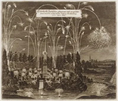 Celebration for the Elector Johann Georg II, Leipzig, July 8, 1667: Fireworks Display by Night