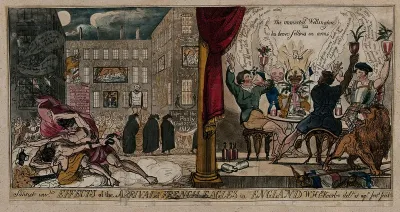 Celebrations of Wellington's victory at the battle of Salamanca: Sir Francis Burdett's house is attacked, a funeral procession of Whigs passes by, and a toast is drunk to Wellington by England, Ireland, Scotland and Wales