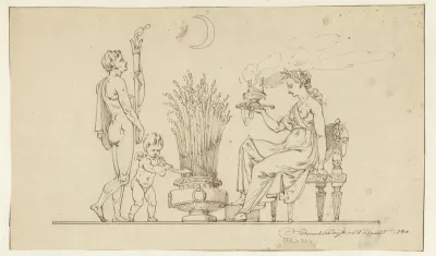 Ceres, een naakte man en een putto