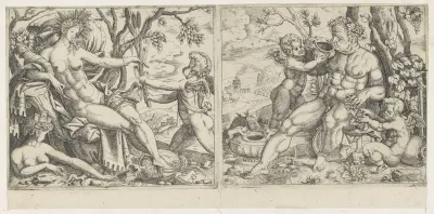 Ceres en een putto en Bacchus en twee putti