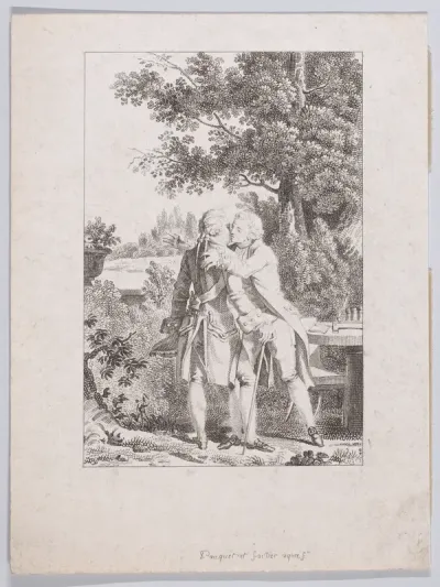 C’est dans un de ces transports d’attendrissement que je dis à M. de Luxembourg en l’embrassant (I said this to M. de Luxembourg as I embraced him during a moment of tenderness), from J. J. Rousseau's "Confessions"