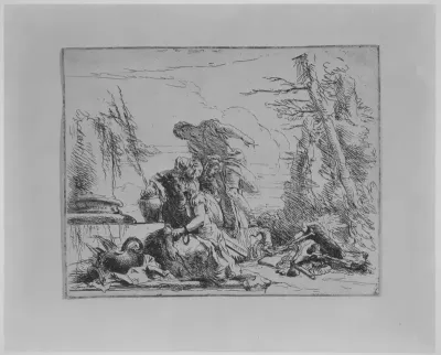 Chained Woman and Other Figures Regarding a Pyre of Bones, from the "Capricci"