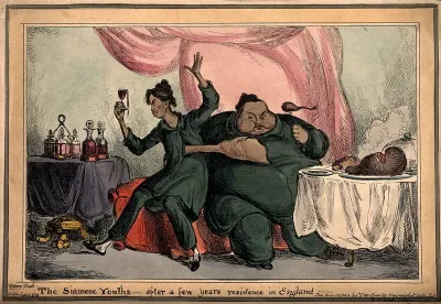 Chang and Eng the Siamese twins, eating and drinking to excess