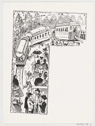 Chaos and fatalities resulting from a broken electric trolley car, from a broadside entitled 'Alegre Inauguracion del Eléctrico Tranvía'