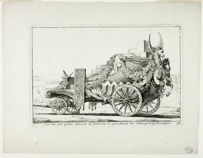 Char tiré par quatre chevaux de front, Sur lequel étaient les Sultanes et les Eunuques, plate 30 from Caravanne du Sultan à la Mecque