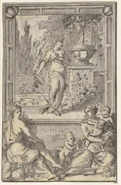 Charitas en Fides (?) voor een omlijsting