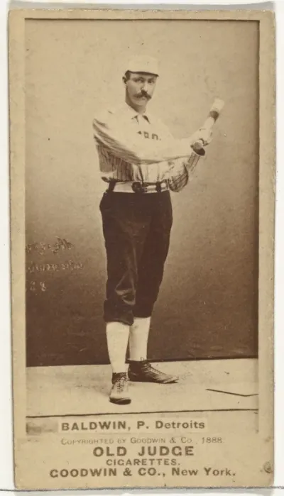 Charles B. "Lady" Baldwin, Pitcher, Detroit Wolverines, from the Old Judge series (N172) for Old Judge Cigarettes