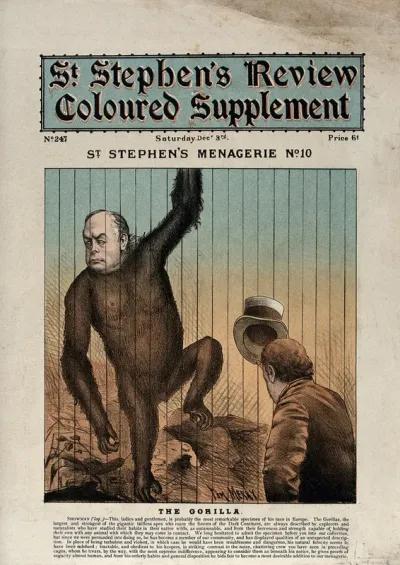Charles Bradlaugh as a gorilla in a zoo