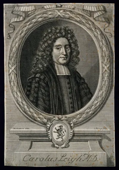 Charles Leigh. Line engraving by J. Savage, 1700, after W. Faithorne