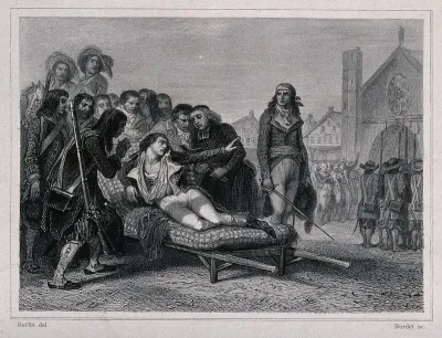 Charles-Melchior Artus de Bonchamps, a Royalist leader, on his deathbed after the battle of Cholet, requests that captured Republican soldiers be spared execution