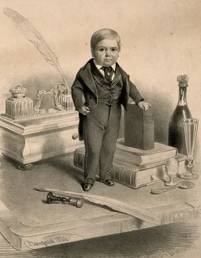 Charles S. Stratton, a dwarf known as General Tom Thumb, aged twelve. Lithograph by C. Baugniet, 1844