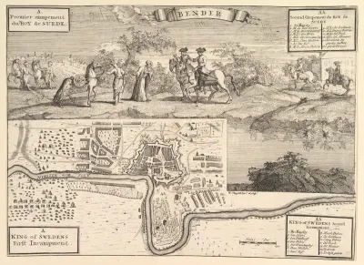 Charles XII at Bender (Aubry de La Mottraye's "Travels throughout Europe, Asia and into Part of Africa...," London, 1724, vol. II, pl. 30)