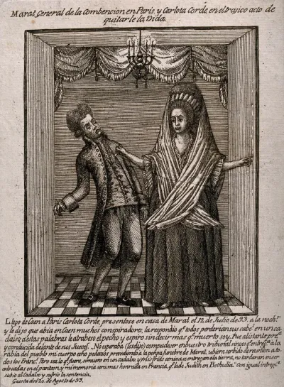 Charlotte Corday stabbing Marat in the heart