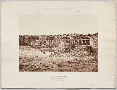 Chemin de fer de Toulouse à Bayonne. Pont de l'Aran (en trois arches de 17m d'ouverture chacune). Situation des travaux au 21 juillet 1861