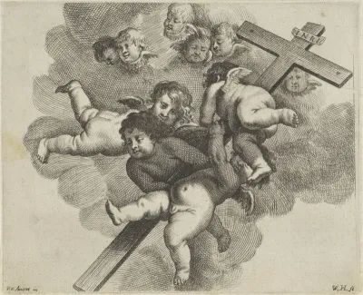 Cherubijnen dragen gezamenlijk een kruis