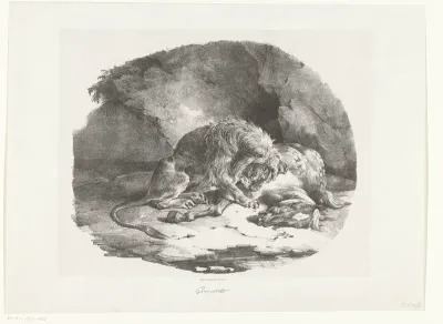 Cheval dévoré par un lion